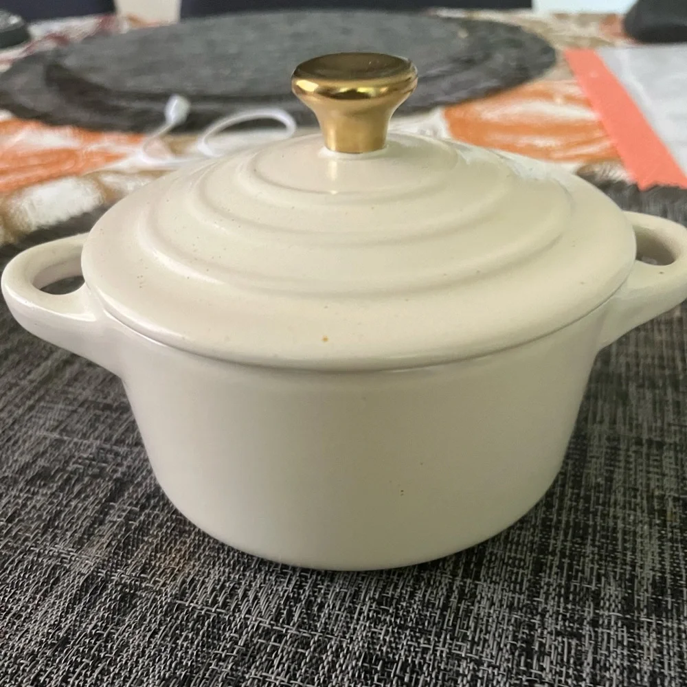 Cost plus World market Mini Round Ceramic Cocotte Dutch Oven - Cream 14oz - Picture 3 of 4